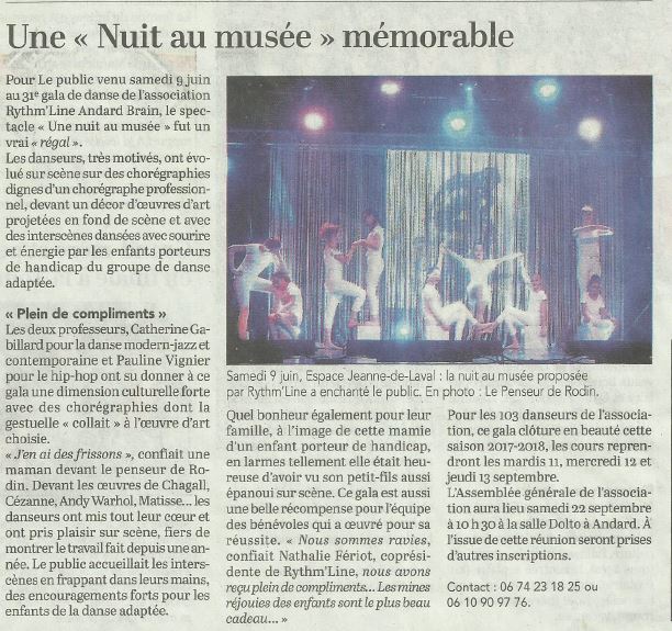 Gala 2018 - Article du Courrier de l'Ouest