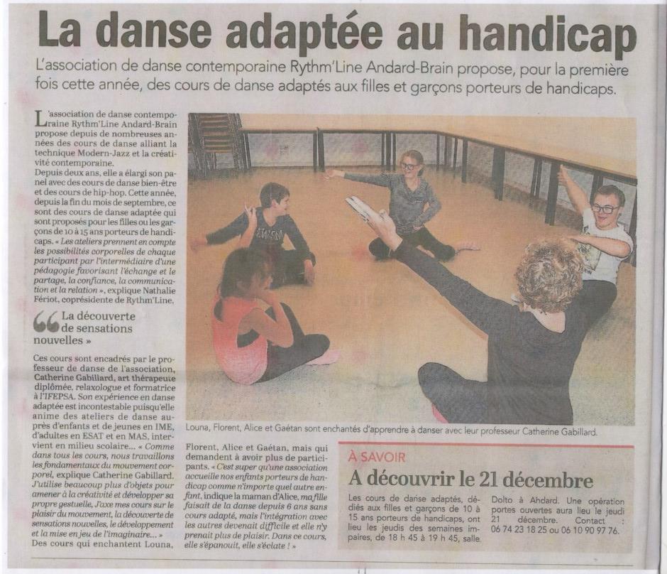 Danse adaptée au Handicap - Article Courrier de L'Ouest 2017