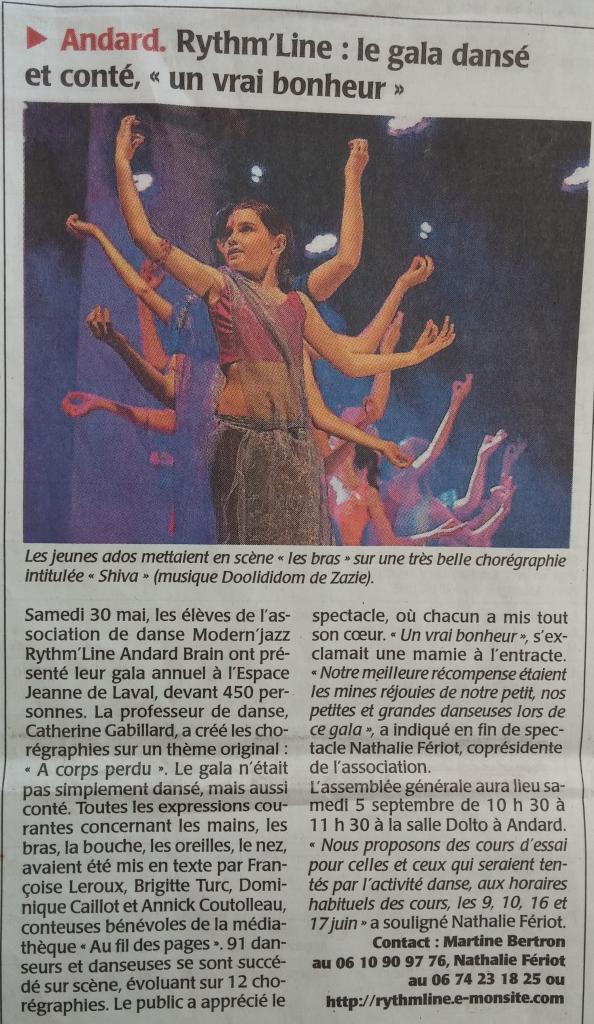 Gala 2015 - Article du Courrier de l'Ouest